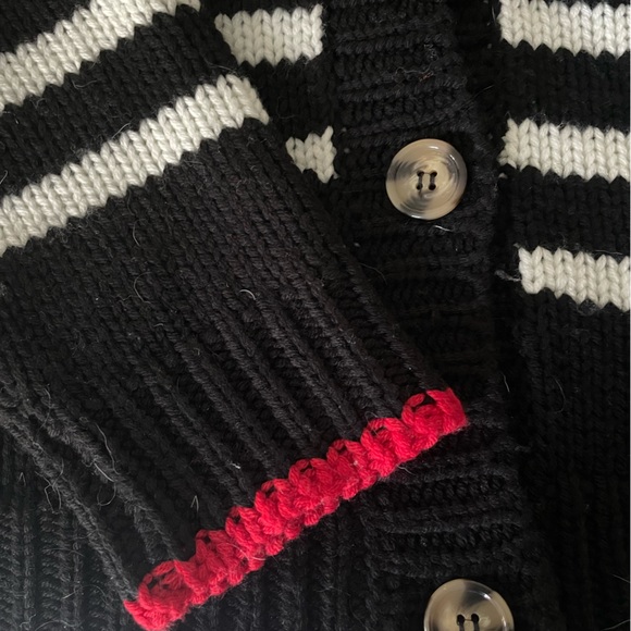 Sundry Button-up Wool Blend Black Cardigan White Stripes Size Large 3 - Picture 5 of 5